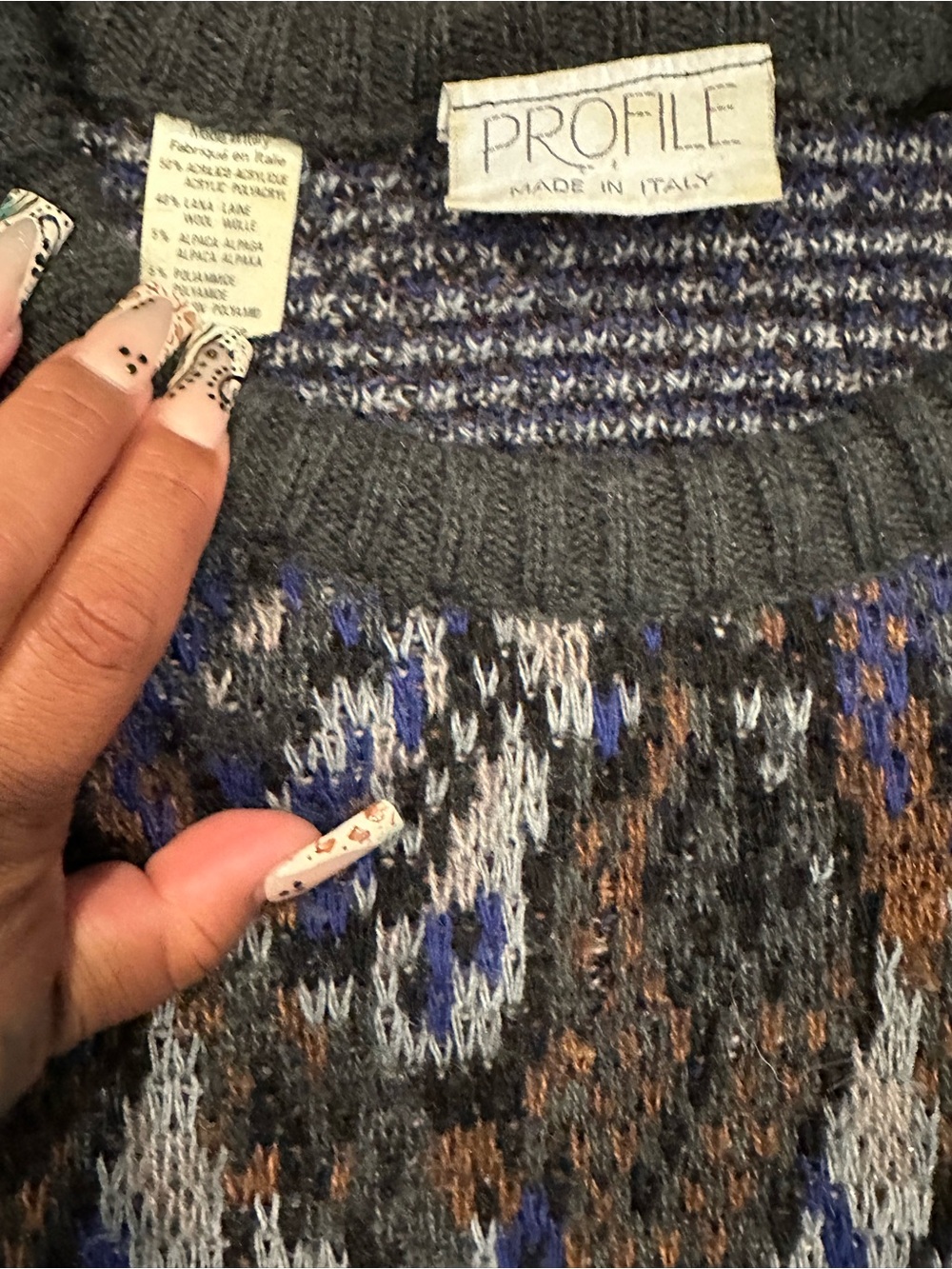 Profile Patterned Crewneck Sweater in Navy, blue - Picture 3 of 4